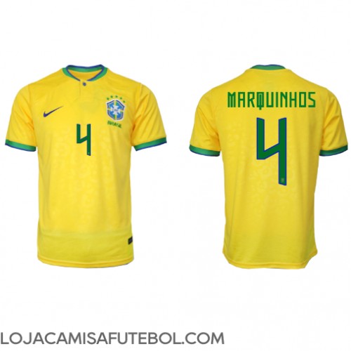 Camisa de Futebol Brasil Marquinhos #4 Equipamento Principal Mundo 2022 Manga Curta